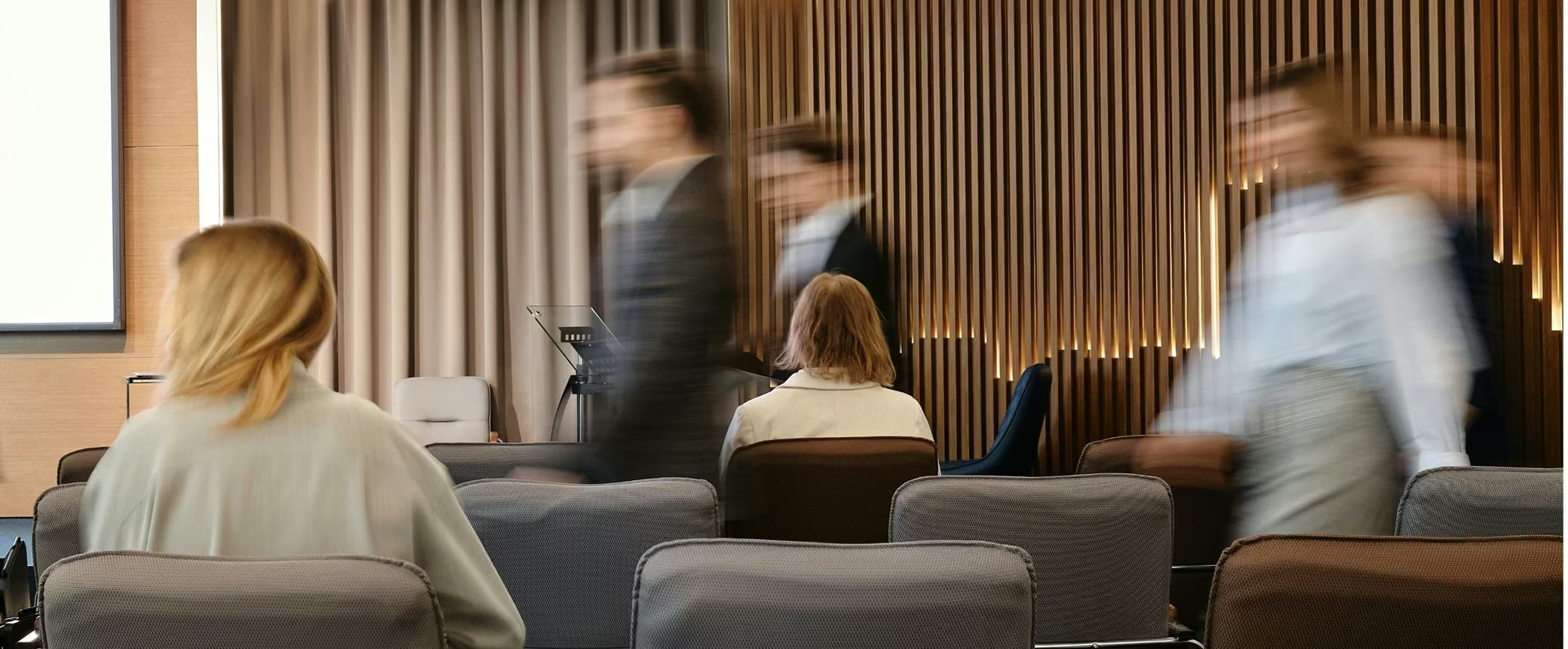 A crowd at a hotel loby