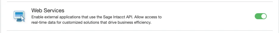 Web Services subscription toggled on in Sage Intacct
