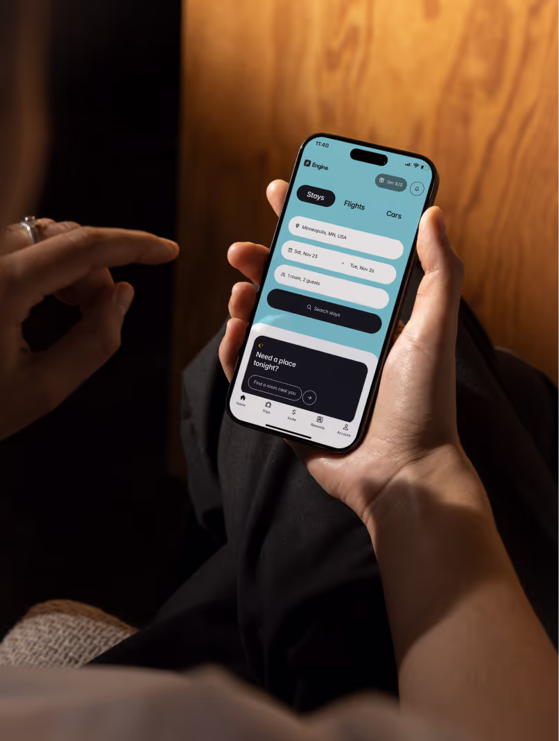 A user interacting with the Engine app on their phone