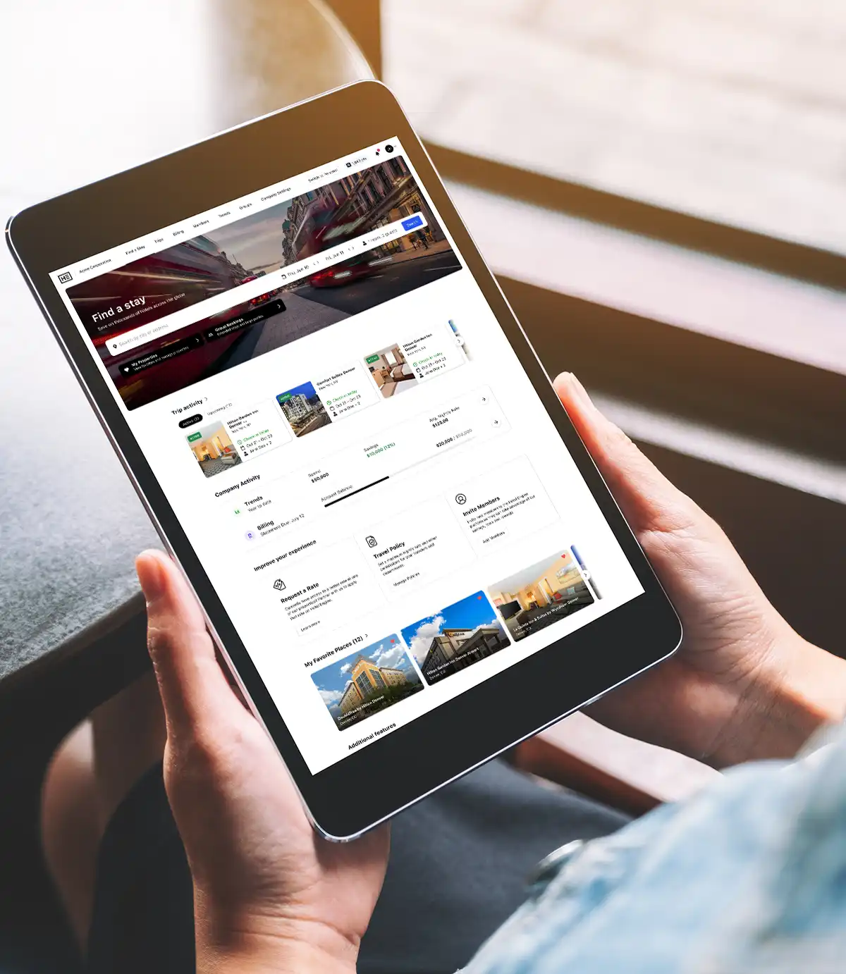 Business travel planning app on Operations Manager's tablet
