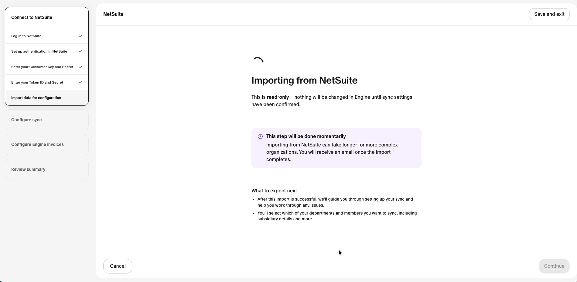 Engine syncing NetSuite reference data — vendors, chart of accounts, custom fields, and segments