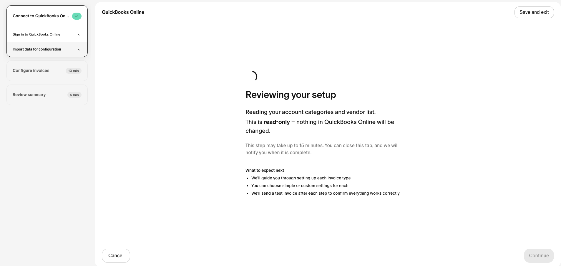 Engine syncing QuickBooks data with in-progress indicator