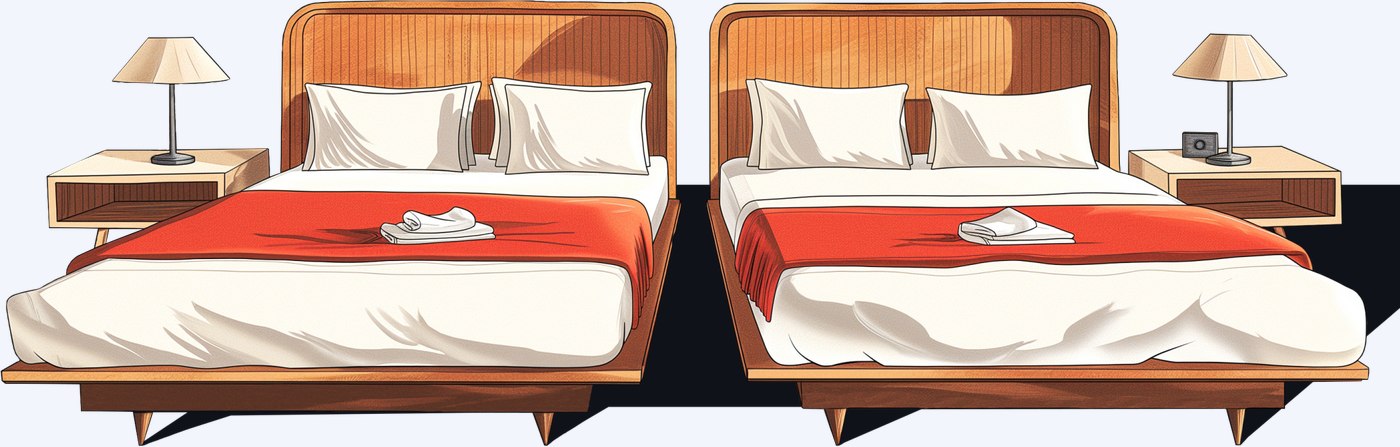Illustration of two hotel queen beds